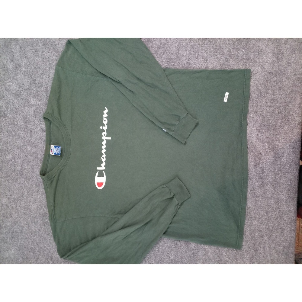 Vintage Champion Long Sleeve T Shirt Mens XL Green Spell Out Logo USA Made